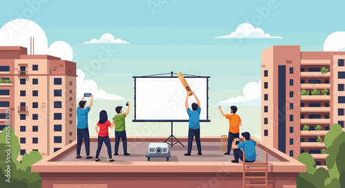 People painting a billboard.