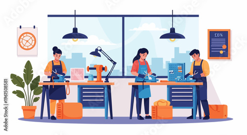 People Working in Workshop.