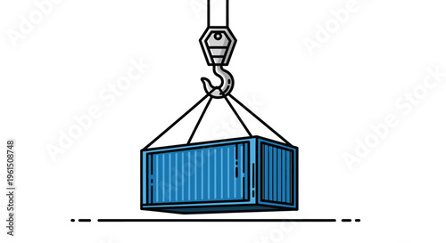 Blue shipping container being lifted.