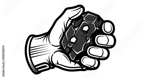 Hand holding a small gear.