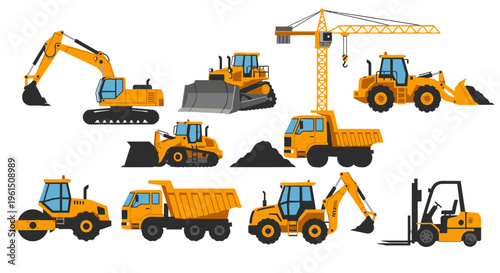 Heavy construction vehicles and equipment.