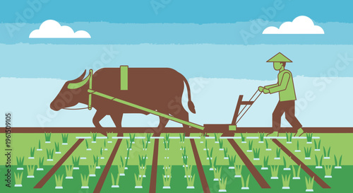 Man plowing field with brown oxen 1.