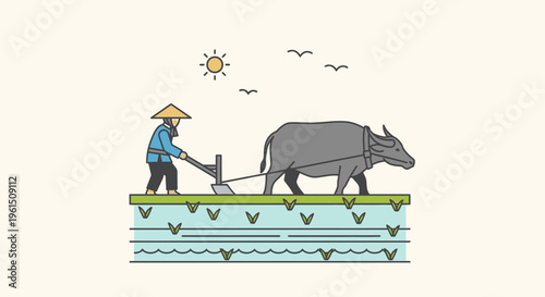 Man plowing field with oxen slowly 6.