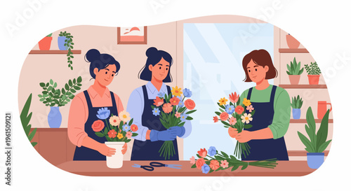 Women Working with Flowers.