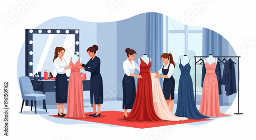 Women Trying On Dresses.