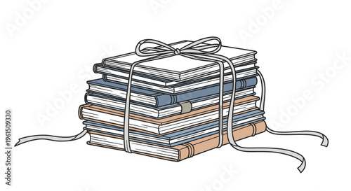 Stack of books tied with string.