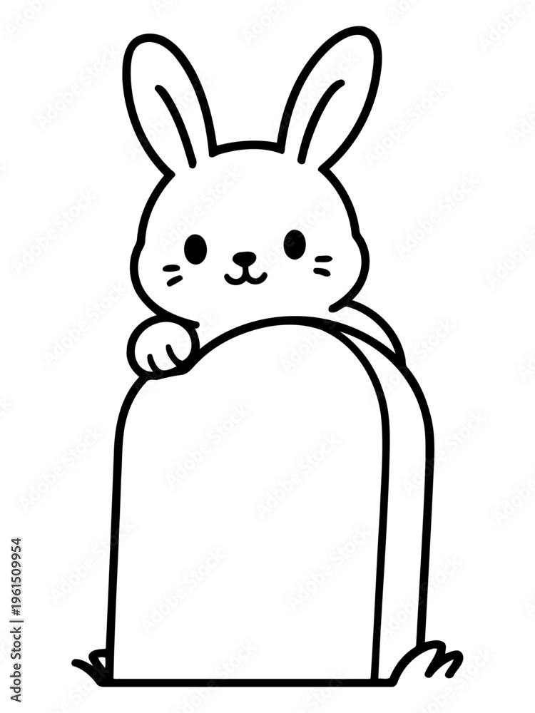 Obraz premium Cheerful Easter Bunny: A delightful bunny peers over a stone, creating a whimsical and charming image, perfect for spring-themed content.