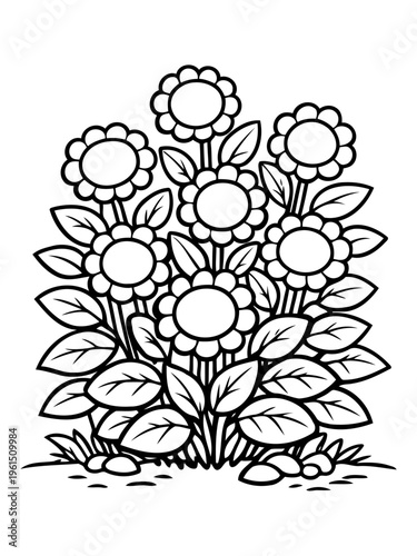Floral Elegance: Artistic botanical illustration of blooming sunflowers, rendered in a simple, elegant line art style, perfect for coloring or minimalist design.