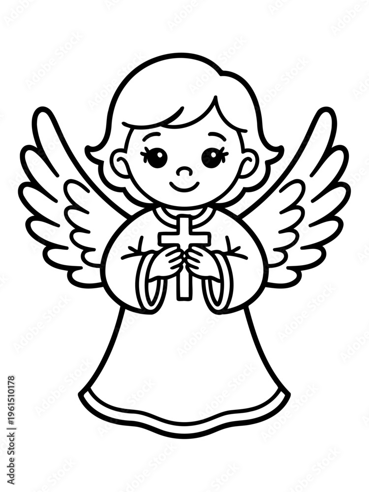 Obraz premium Guardian of Faith: A serene illustration of an angel, exuding peace and hope. With delicate wings and a cross, it embodies faith, spirituality, and divine protection.