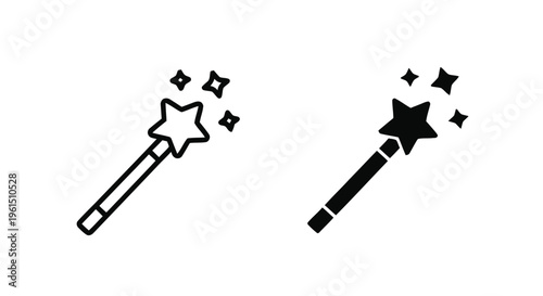 Vector illustration of magic wand icon set, vector illustration of wizard wand with sparkles
