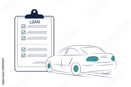 Car loan document, loan agreement, flat vector illustration, isolated on a white background.