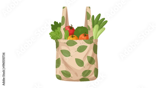 Reusable Bag with Fresh Vegetables and Fruits.
