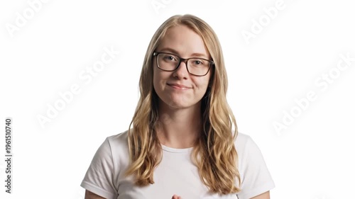 Woman with glasses smiling at camera.