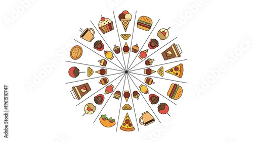 Assorted Food Items in Circular Pattern.