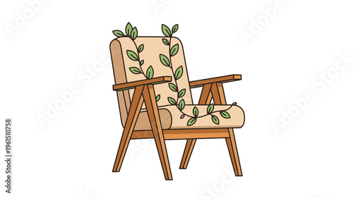 Illustration of a Wooden Armchair with Leaves.