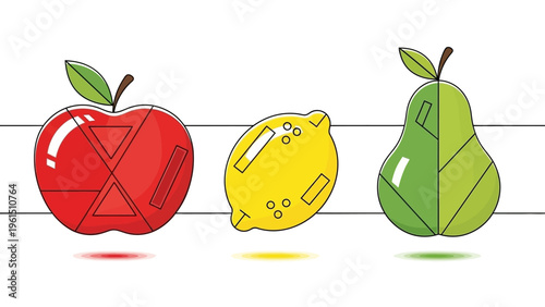 Colorful Illustrations of Apple Lemon Pear.