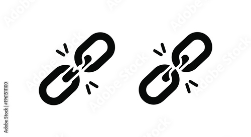 Vector illustration of broken chain link icon set, symbol of disconnection or unlinked connection