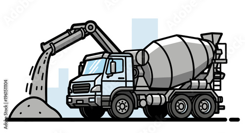 Cement mixer truck pouring concrete 2.