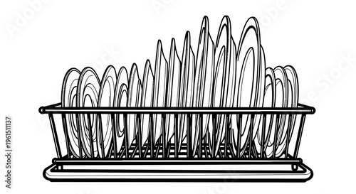Dish rack with clean dishes 2.