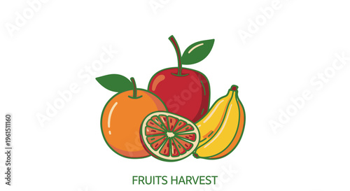 Fresh Fruit Illustration with Orange Apple.