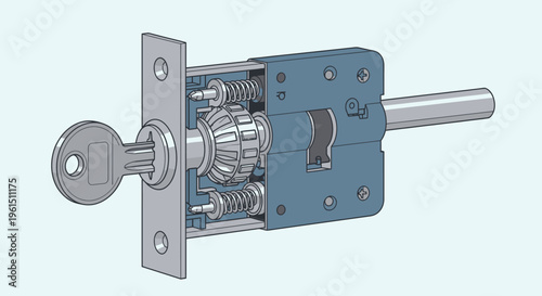Door lock mechanism with key inserted.