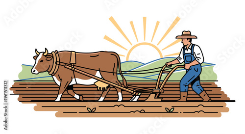 Man plowing field with oxen farm 3.