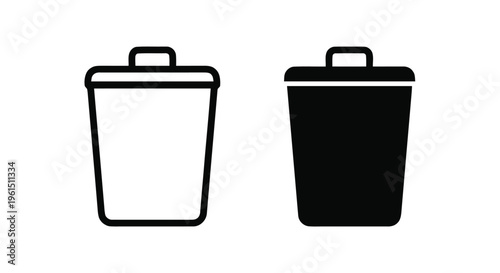 Vector illustration of trash can icon set, outline and solid vector illustration
