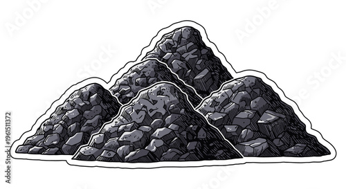 Three piles of dark coal rocks.