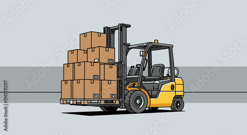 Yellow Forklift with Cardboard Boxes.