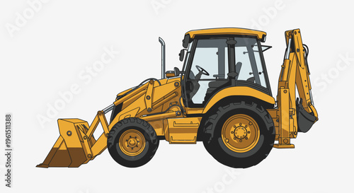 Yellow Backhoe Loader Construction Vehicle.