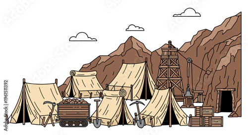 Vintage Western Cowboy Tents Camp.
