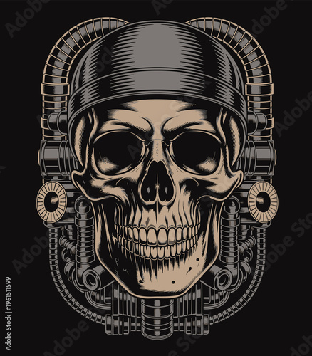Biker Racer Skull For T-Shirt Printing
