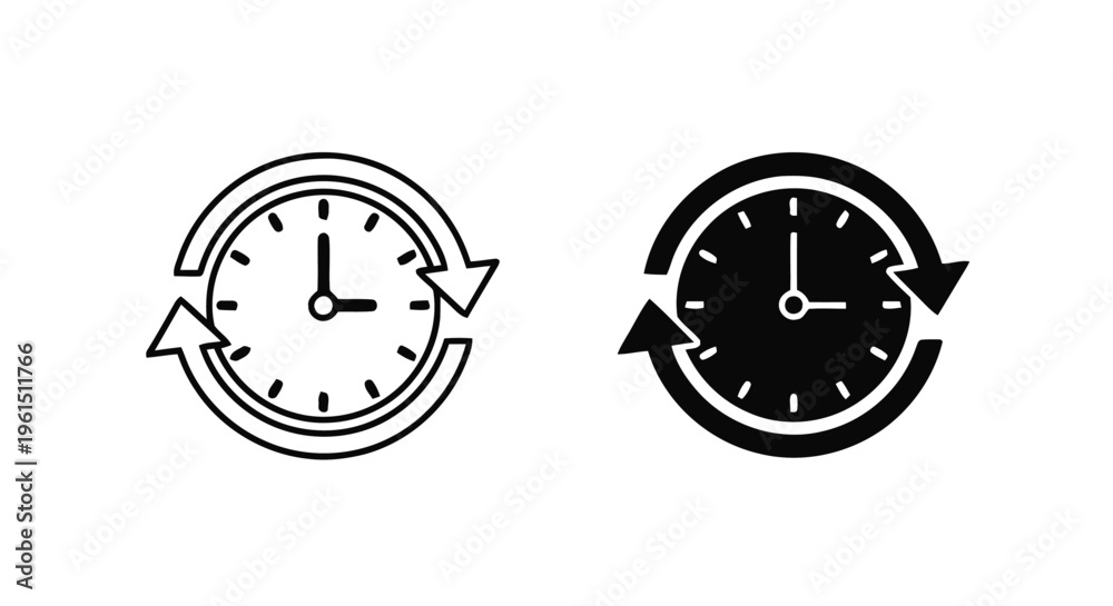Obraz premium Vector illustration&nbsp;of clock icon with circular arrows indicating time reset or recurring event