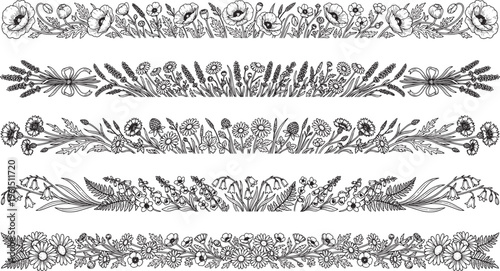 Set of wildflower frame border bars