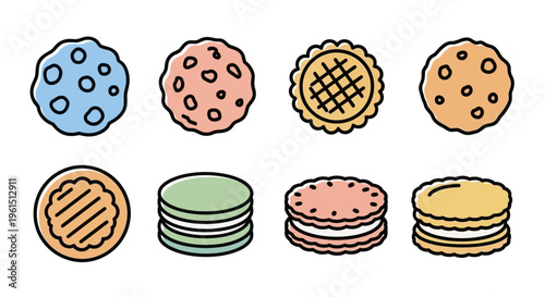 Assorted cookies on a white background.