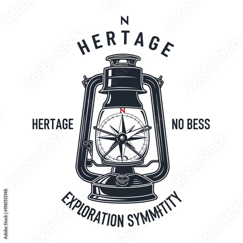 Vintage Lantern with Compass Symbolizing Exploration and Heritage.