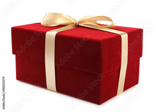 Red gift box with bow isolated on white
