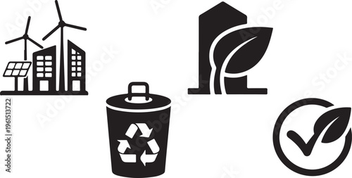 Minimalist black of house chimney smoke recycling and checkmark