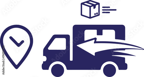 Fast moving shipping delivery truck line art vector icon for transportation apps and websites