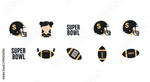 Super Bowl themed icons including helmets, footballs, and a referee, perfect for sports websites, apps, and event promotions