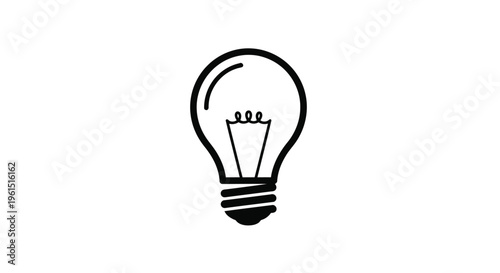Flat isolated 2d icon of a simple black line art light bulb
