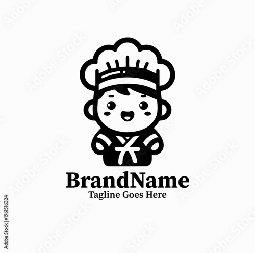 Cute Korean Chef Mascot Hanbok Silhouette Restaurant Logo