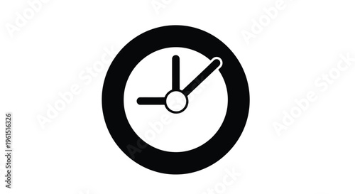 Flat isolated 2d icon of black clock icon on a with hands