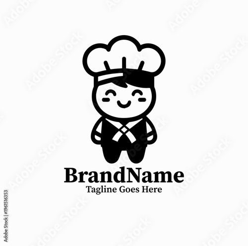 Cute Korean Chef Mascot Hanbok Silhouette Restaurant Logo