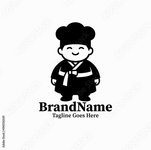 Cute Korean Chef Mascot Hanbok Silhouette Restaurant Logo