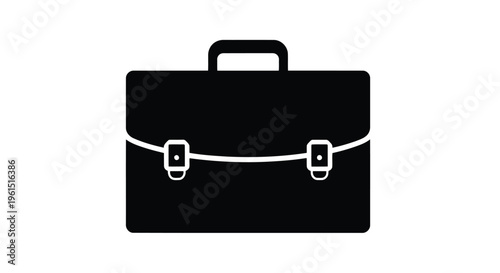 Flat isolated 2d icon of black briefcase icon with handle and buckles