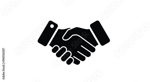 Flat isolated 2d icon of black icon of two hands shaking in a handshake gesture