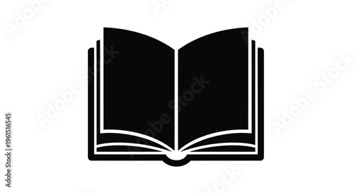 Flat isolated 2d icon of black and white illustration of an open book