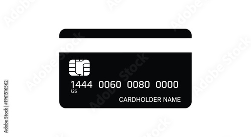 Flat isolated 2d icon of black credit card on with sample details