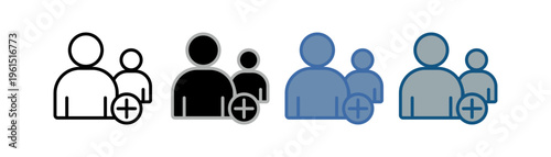 
user group icon set multiple style collection with two person design and plus sign